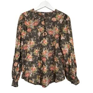 Anthropologie Abiona Floral Button Down Blouse Peasant Boho Cottage Small